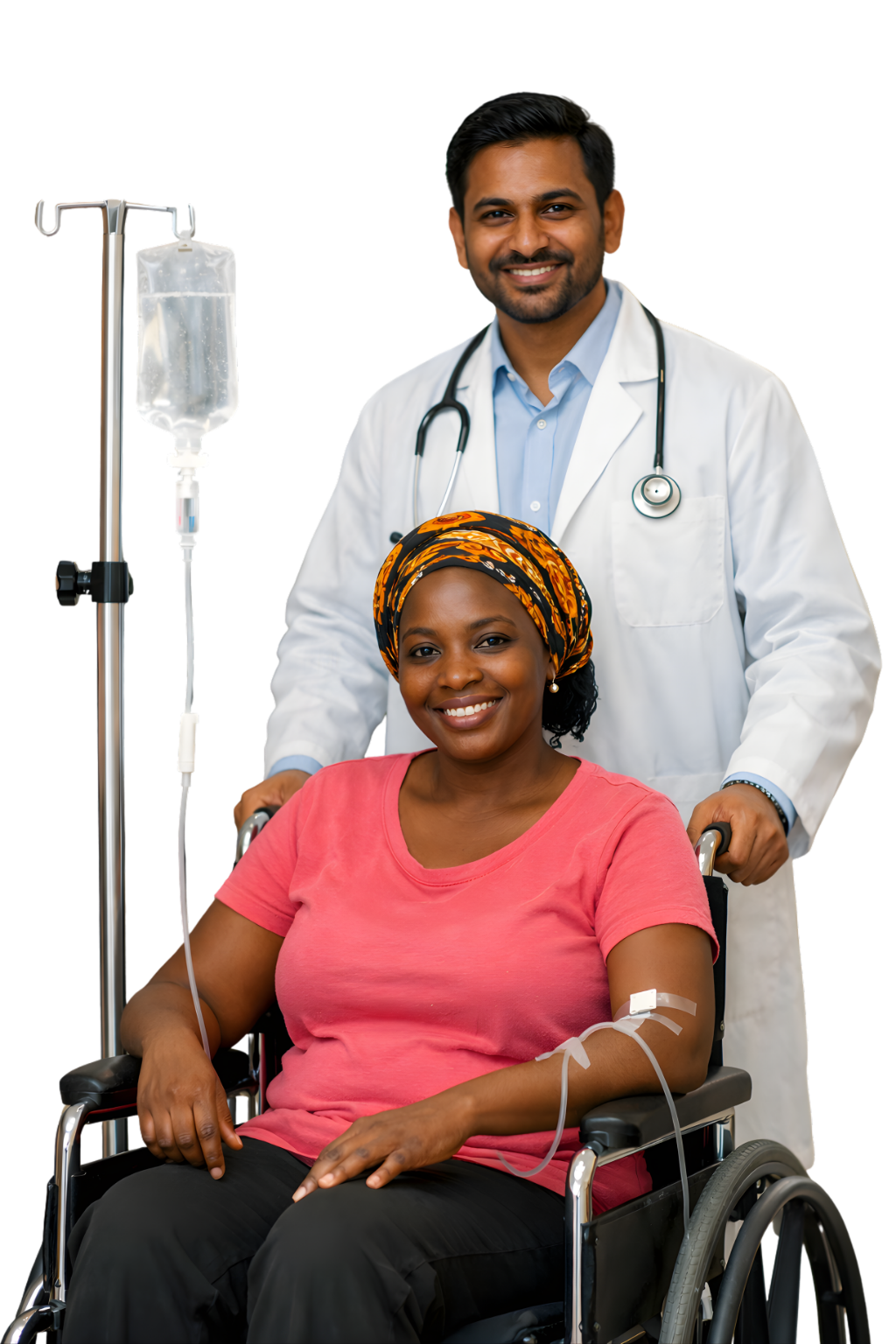 Doctor assisting patient in wheelchair